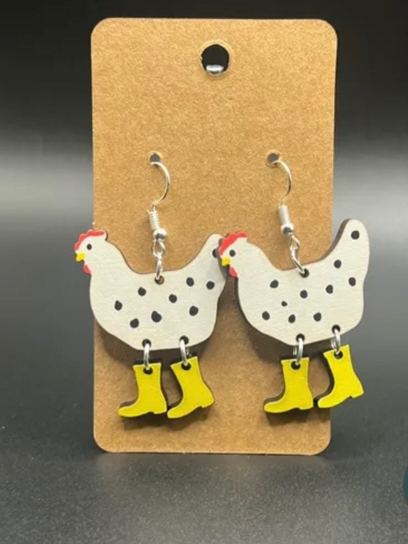 Chickens with Boots Earrings