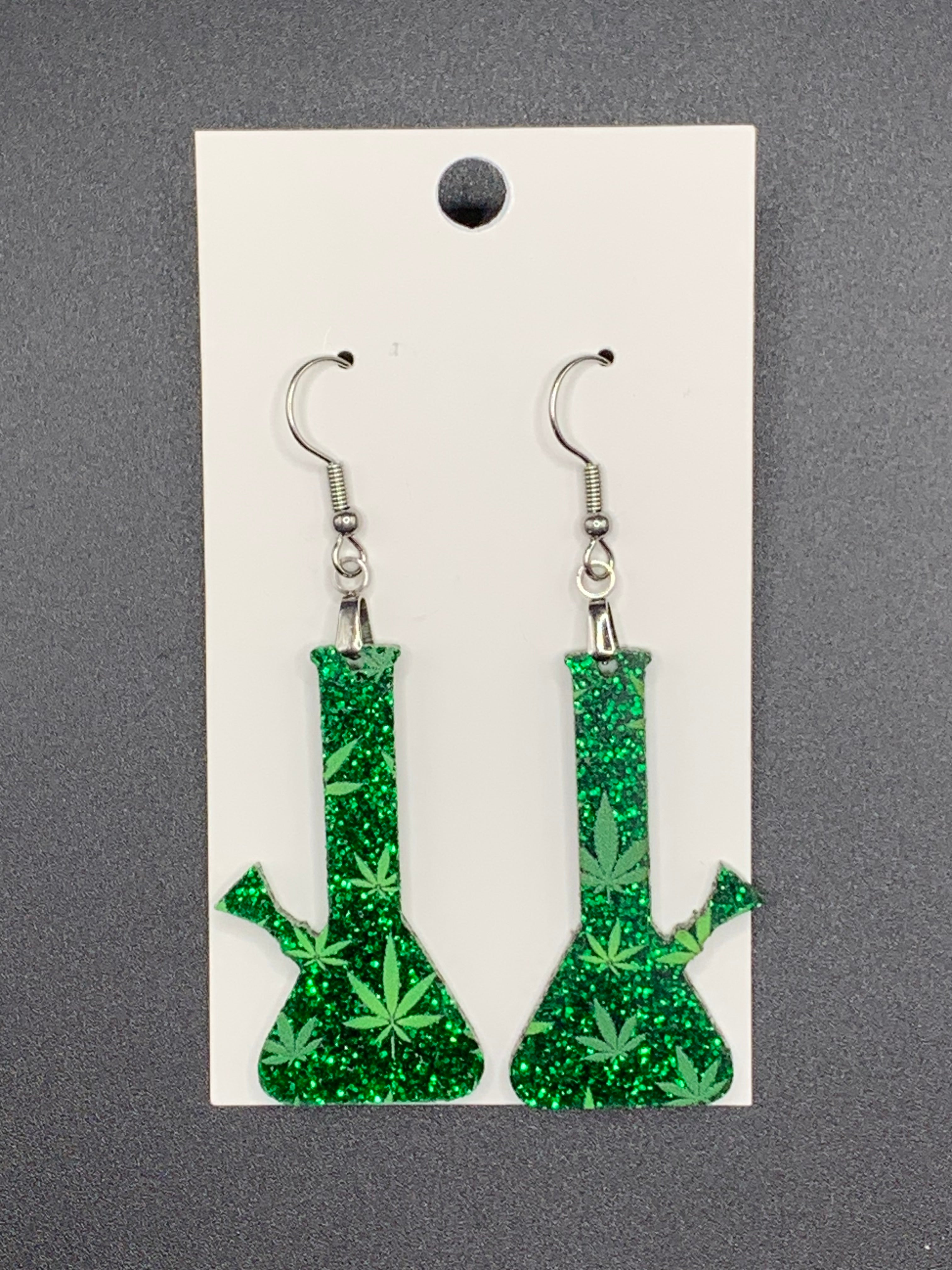 Bong Shaped Weed Earrings