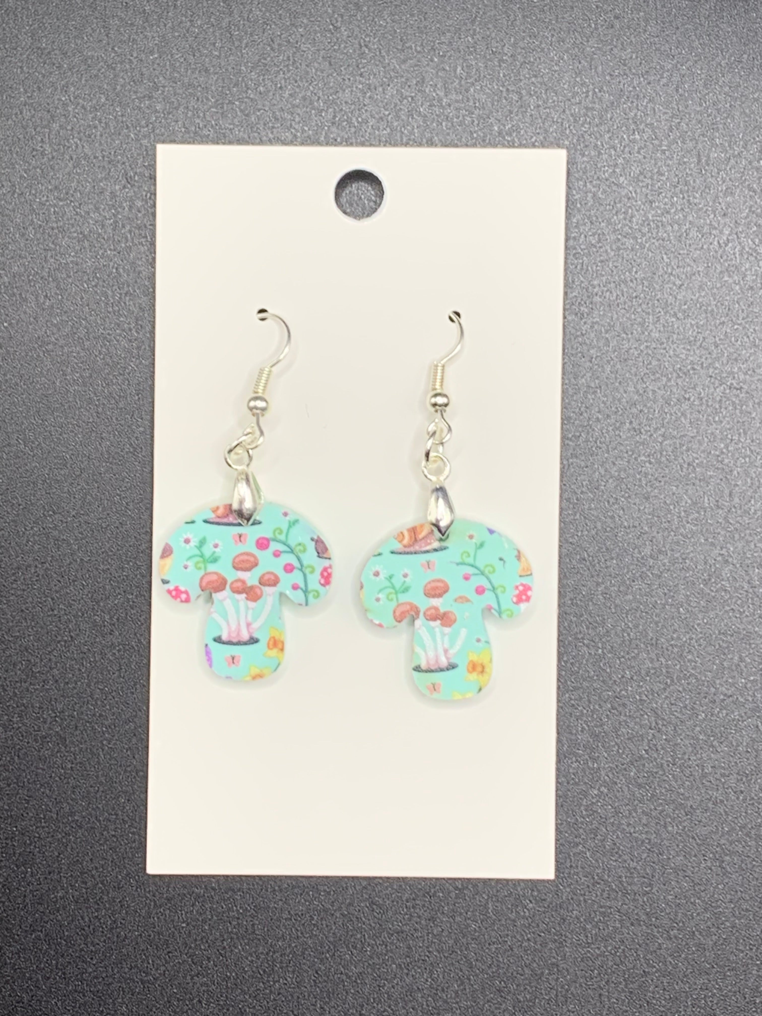Teal Mushroom Earrings