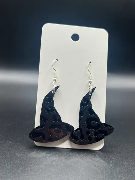 Animal print witch hat earrings