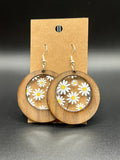 Wooden Earrings with inlaid Daisies