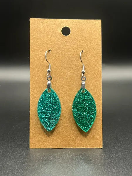 Green oval glitter Earrings