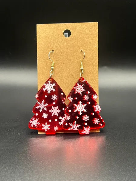 Red mirror snowflake tree Earrings