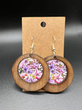 Wooden Earrings with inlaid Multi-Color Flowers