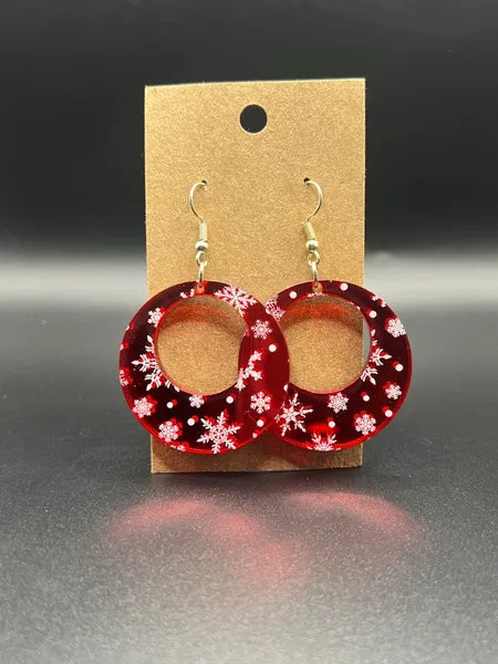 Circle red snowflake mirror
