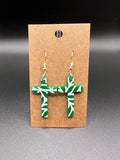 Double Sided Green and White Cross Earrings