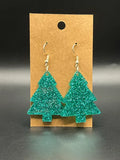 Green glitter tree earrings
