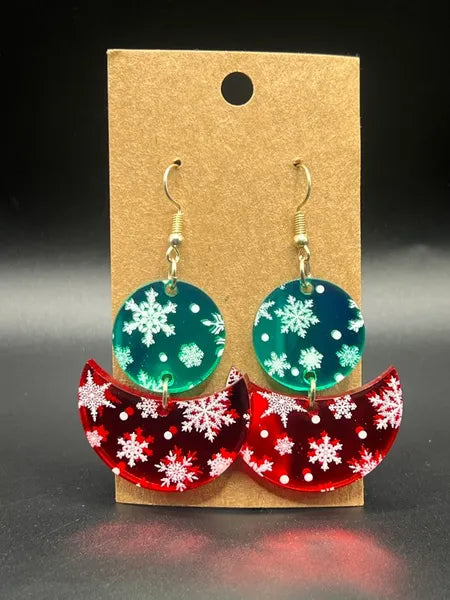 Green Circle over Red Earrings