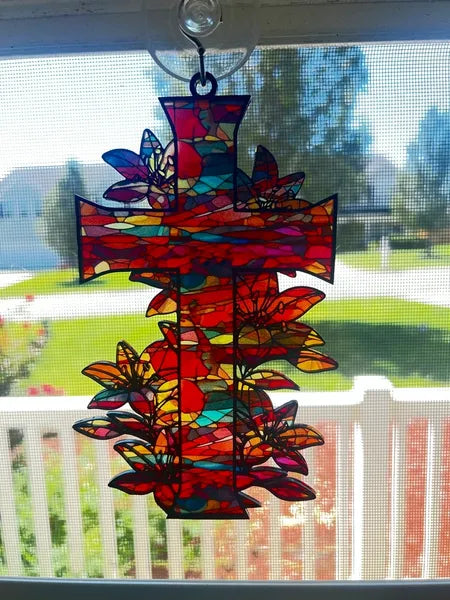 Cross with flowers Suncatcher