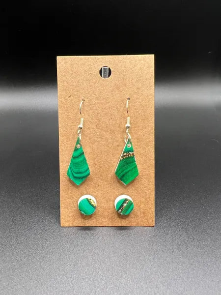 Jade Swirl Diamond and Stud Earring Set