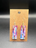 Blue and pink striped rectangle earrings